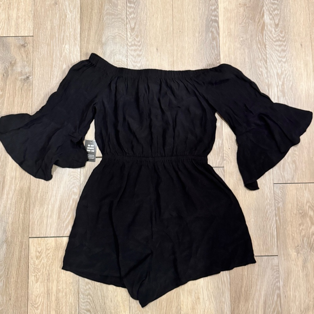Express Black Asymmetrical 3/4 Sleeve Romper - Picture 3 of 3